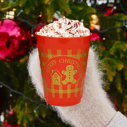 12 Pcs Christmas Plastic Tumblers Gingerbread Man Santa Reindeer Pattern 16 Oz Reusable Drink Cups Cute Beverage Cups For Beer Coffee Tea Xmas Holiday Party Supplies