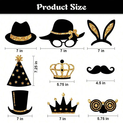 24 Pieces Party Photo Booth Props For Birthday Weddings Graduation Prom Party Supplies Mix Of Hats, Lipstick, Tie, Crowns Golden,Christmas
