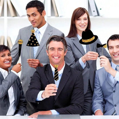 24 Pieces Party Photo Booth Props For Birthday Weddings Graduation Prom Party Supplies Mix Of Hats, Lipstick, Tie, Crowns Golden,Christmas