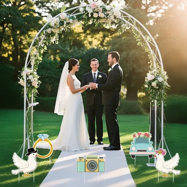 5Pcs Wedding Theme Party Yard Signs With Stakes Pigeon Ring Camera Pattern Road Decoration Wedding Reception Plastic Welcome Sign Large Bridal Shower Party Backdrop Photo Booth Props For Wedding Decor