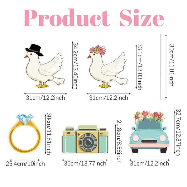5Pcs Wedding Theme Party Yard Signs With Stakes Pigeon Ring Camera Pattern Road Decoration Wedding Reception Plastic Welcome Sign Large Bridal Shower Party Backdrop Photo Booth Props For Wedding Decor