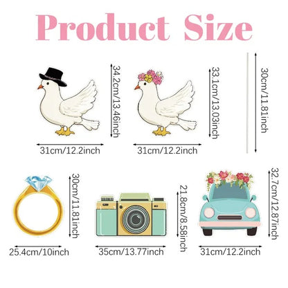 5Pcs Wedding Theme Party Yard Signs With Stakes Pigeon Ring Camera Pattern Road Decoration Wedding Reception Plastic Welcome Sign Large Bridal Shower Party Backdrop Photo Booth Props For Wedding Decor