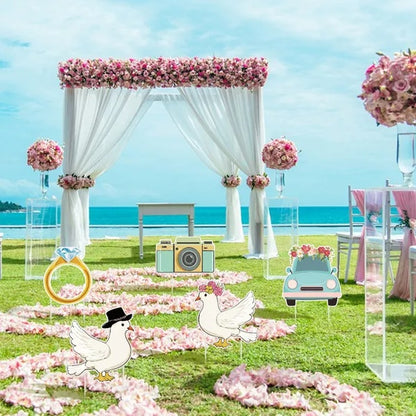 5Pcs Wedding Theme Party Yard Signs With Stakes Pigeon Ring Camera Pattern Road Decoration Wedding Reception Plastic Welcome Sign Large Bridal Shower Party Backdrop Photo Booth Props For Wedding Decor