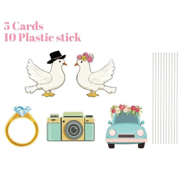 5Pcs Wedding Theme Party Yard Signs With Stakes Pigeon Ring Camera Pattern Road Decoration Wedding Reception Plastic Welcome Sign Large Bridal Shower Party Backdrop Photo Booth Props For Wedding Decor